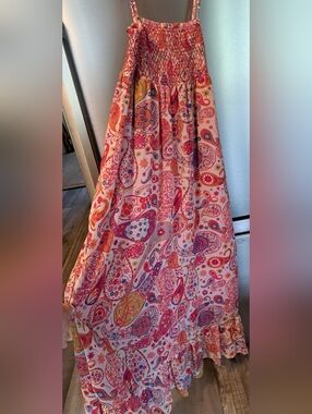 Liberty of London Target Pink Paisley Smocked Maxi Dress Ruffle Beach Med. Lined